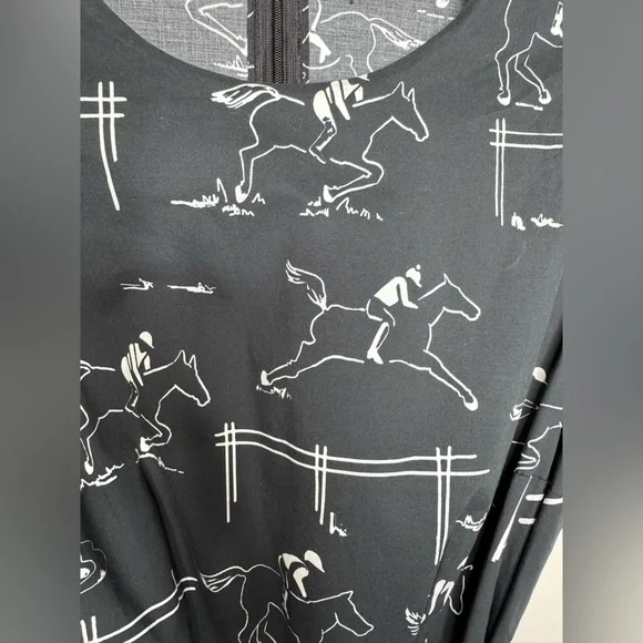 Carolina Herrera Equestrian Print Poplin Fit & Flare Dress  Small Horse Print - Picture 10 of 13